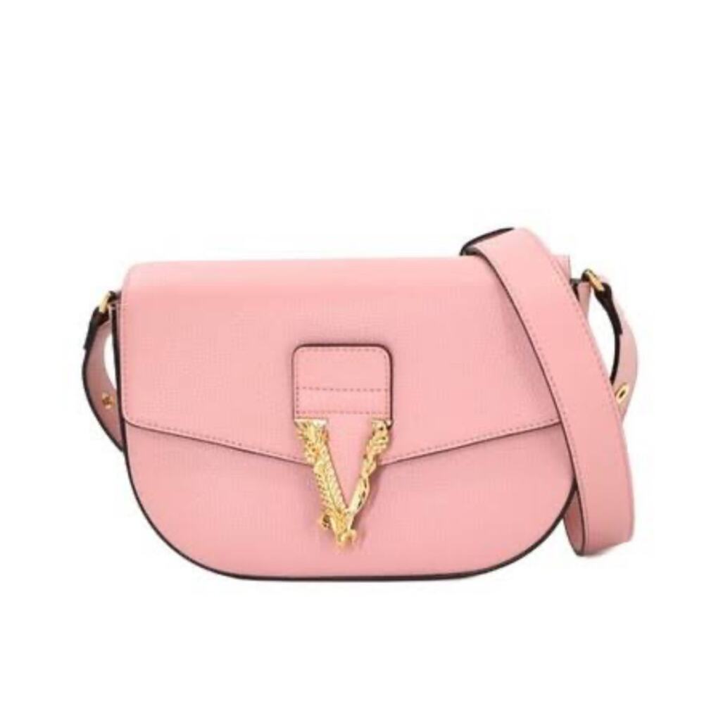 NWT Versace Virtus Pink Rose Engraved Calf Leather Shoulder/ Crossbody Bag $1550